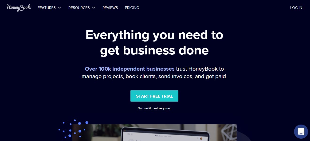 Honeybook homepage