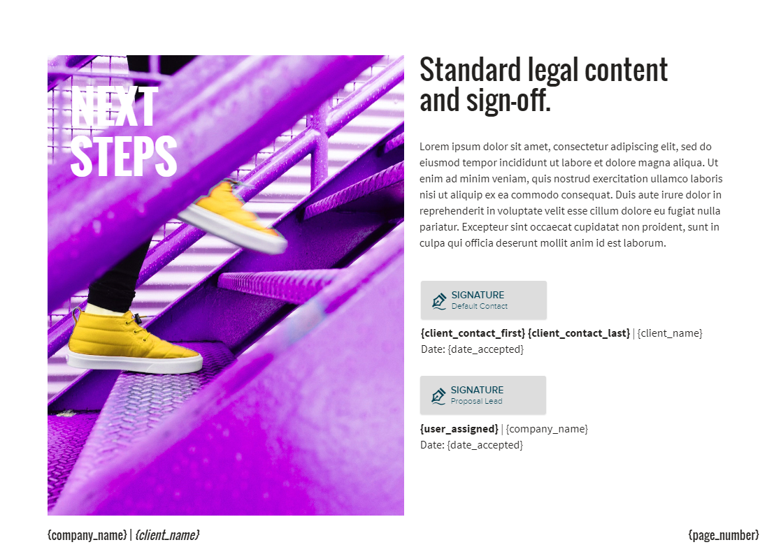 Writing a proposal. Standard legal content and sign-off