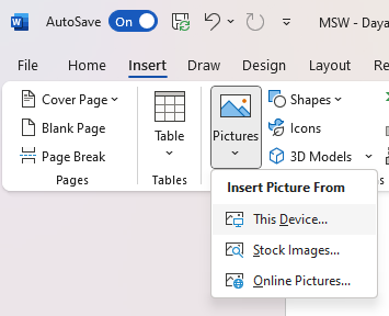 Inserting image of a signature in Word