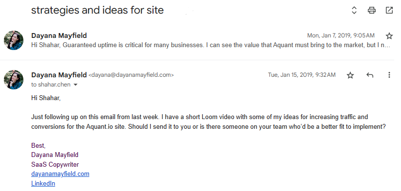Example email of a request for advice