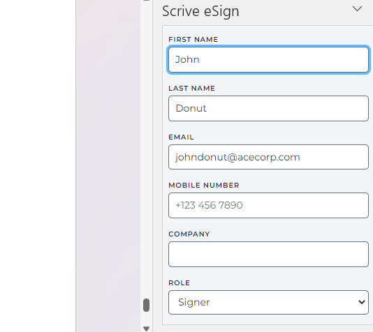 Scrive eSignatures empty form