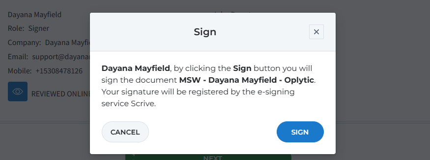 Sign document in scrive