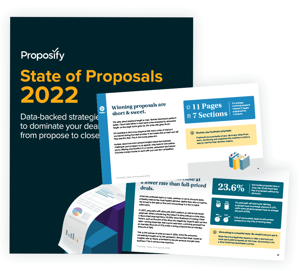 Proposify's State of Proposals 2022 eBook cover and introductory pages