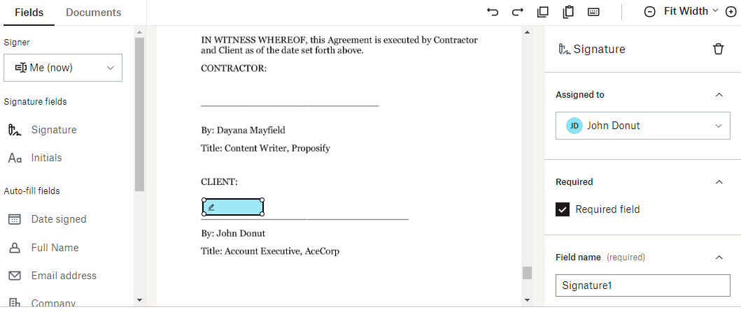 Inputting signature fields in Dropbox Sign