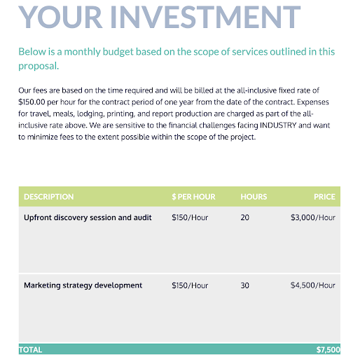 Proposal Pricing Example