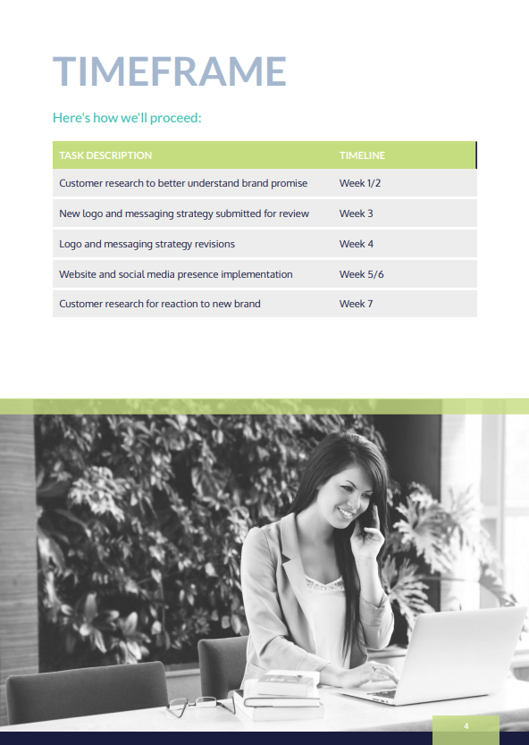 Timeline example in a marketing project proposal