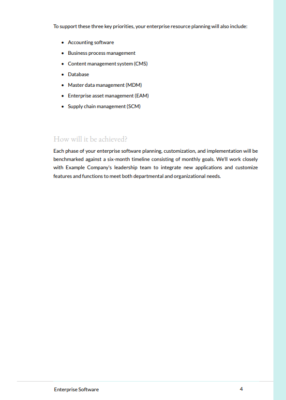 Enterprise software proposal example showing project scope second page