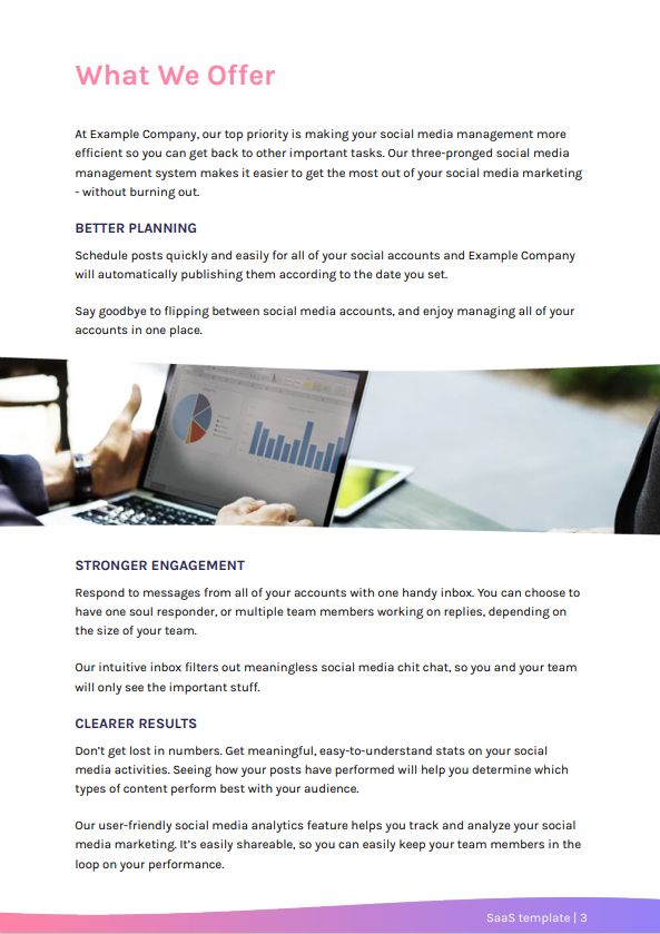 SaaS software proposal example showing 