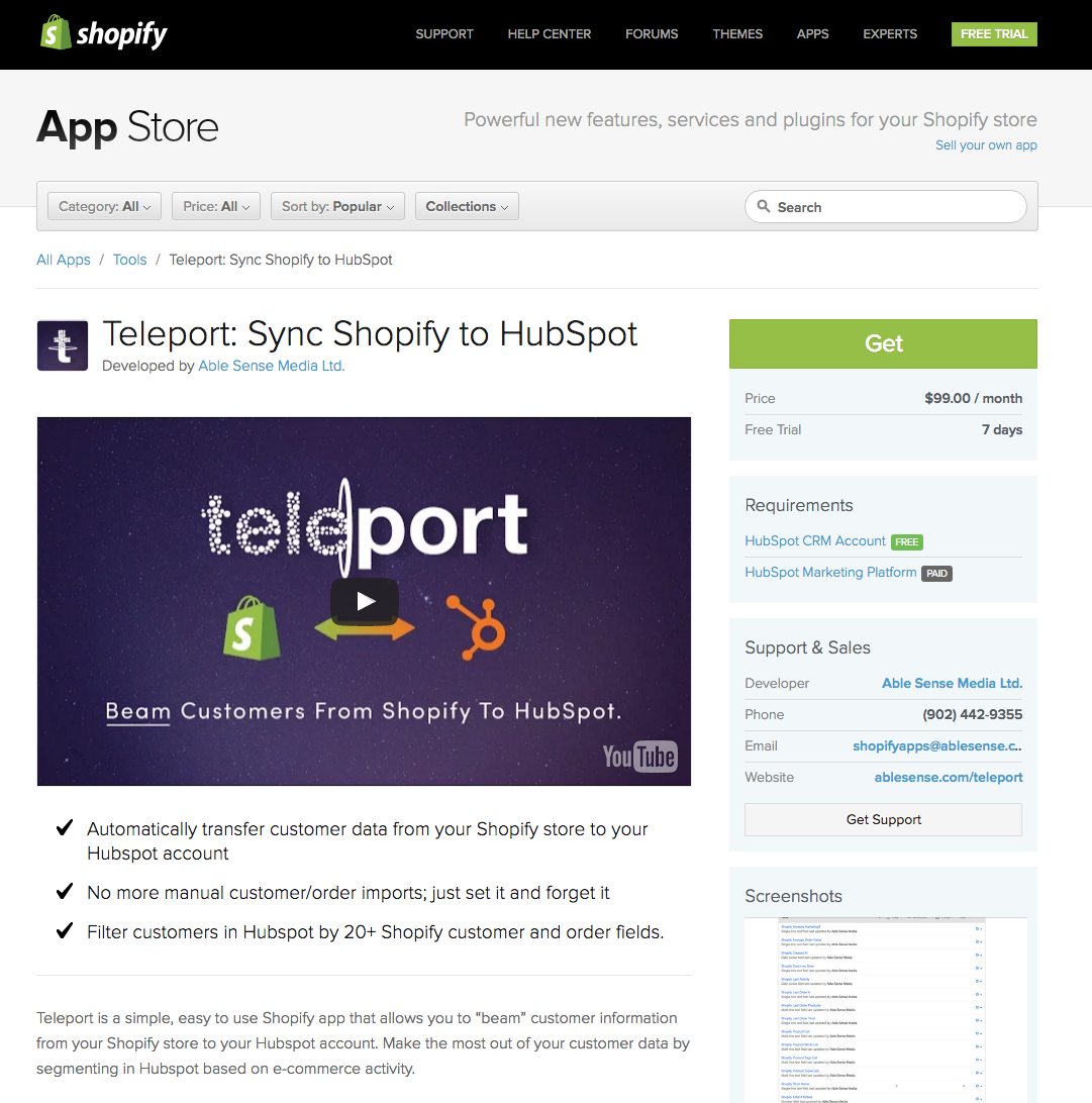 teleport shopify app integration from able sense media